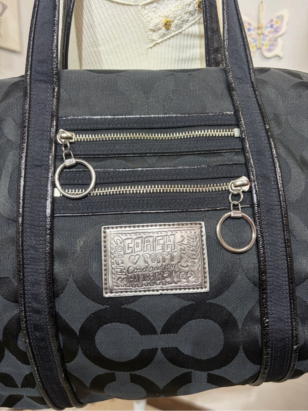Coach Black Signature Poppy Jacquard Shoulder Tote - Picture 3 of 7